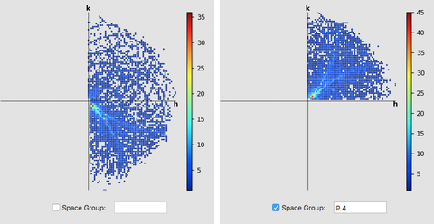 Tutorial Fig. 12: Index chart with and without space group information