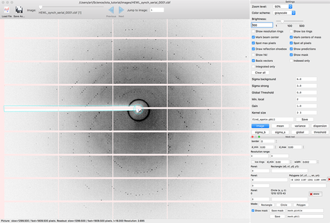 Tutorial Fig. 4: Making beamstop shadow mask in DIALS image viewer