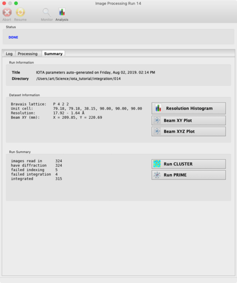 Tutorial Fig. 8: Analysis of completed processing run