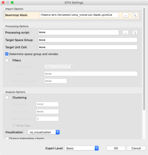Tutorial Fig. 5: Import Options with beamstop mask file specified